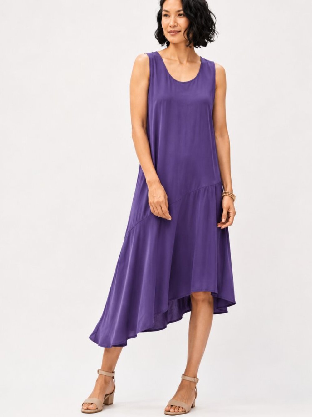 Eileen‎ Fisher Silk Georgette Crepe Asymmetrical Dress Loose Fit Purple Size XXS